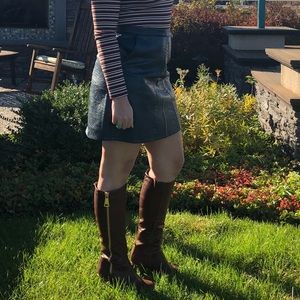 Faux leather hunter green mini skirt